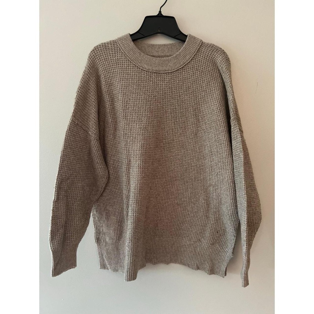 Aerie Women's Waffle Knit Oversized Sweater Taupe Small